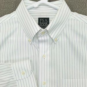 Jos A Bank Shirt Mens 16.5 35 White Stripe Button Up Long Sleeve Cotton #9568